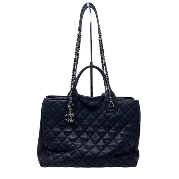 Chanel Large Matelassé Quilted Caviar Shopping Tote Bag Navy Dark Blue - Picture 12 of 17